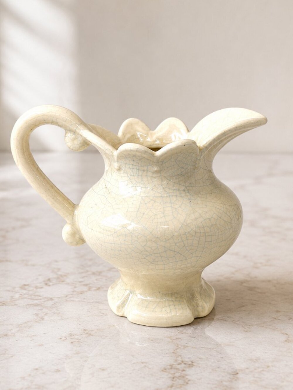 Vintage Eva Jancke-Björk Cream Crackle Glaze Ceramic Pitcher Swedish Pottery